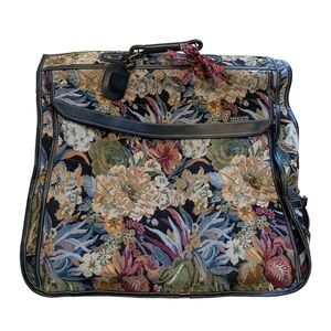 Vintage 50s/60s McBrine Tapestry Floral Garment Bag - Folding Carry-On Luggage